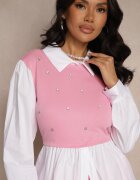 pretty Bluză tip cămașă roz cu viscoză cu croială cloș și cu vestă integrată Uliadorella