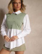 pretty Bluză tip cămașă Verde cu Viscoză cu Croi Evazat cu Vestă Cusută Uliadorella