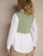 pretty Bluză tip cămașă Verde cu Viscoză cu Croi Evazat cu Vestă Cusută Uliadorella