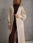 pretty Cardigan Bej deschis Lung cu Mânecă Bufantă Mesho