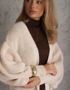pretty Cardigan Bej deschis Lung cu Mânecă Bufantă Mesho