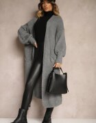 pretty Cardigan Gri Lung cu Mânecă Bufantă Mesho