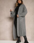pretty Cardigan Gri Lung cu Mânecă Bufantă Mesho