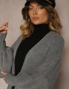 pretty Cardigan Gri Lung cu Mânecă Bufantă Mesho