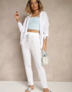 pretty Compleu Alb din Muselină din Bumbac Pantaloni și Cămașă cu Mâneci Reglabile Janalise