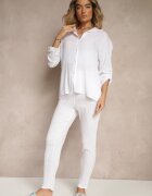 pretty Compleu Alb din Muselină din Bumbac Pantaloni și Cămașă cu Mâneci Reglabile Janalise