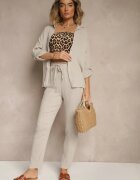pretty Compleu Bej din Muselină de Bumbac Pantaloni și Cămașă cu Mâneci Reglabile Janalise
