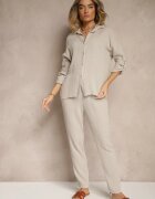 pretty Compleu Bej din Muselină de Bumbac Pantaloni și Cămașă cu Mâneci Reglabile Janalise