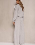 pretty Compleu de trening Gri din Viscoză Pantaloni cu croială largă și Bluză cu broșă Redaella