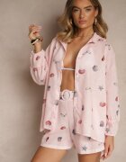 pretty Compleu Roz din Vascoză Cămașă și Pantaloni scurți cu Imprimeu Marin Reisoria