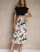 pretty Fustă Negru-Alb din Țesătură de Satin Decorată cu Imprimeu de Vacă Kolorea