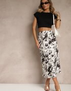 pretty Fustă Negru-Alb din Țesătură de Satin Decorată cu Imprimeu de Vacă Kolorea