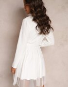 pretty Rochie Albă cu Decolteu Petrecut și Tiv din Tul cu Cordon Kailana