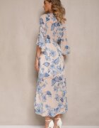pretty Rochie Albastră Asimetrică din Bumbac cu Decolteu petrecut și cu Cordon Nitilira