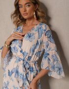 pretty Rochie Albastră Asimetrică din Bumbac cu Decolteu petrecut și cu Cordon Nitilira