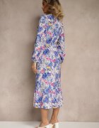 pretty Rochie albastră cu Imprimeu Floral cu Croială Cloș și Decolteu în V Janellia