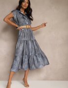 pretty Rochie Albastră cu nasturi și curea împletită Fillona