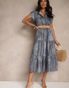 pretty Rochie Albastră cu nasturi și curea împletită Fillona