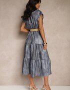 pretty Rochie Albastră cu nasturi și curea împletită Fillona