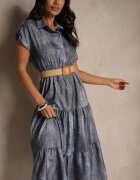 pretty Rochie Albastră cu nasturi și curea împletită Fillona