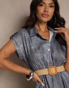 pretty Rochie Albastră cu nasturi și curea împletită Fillona
