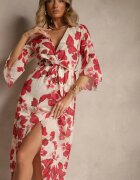 pretty Rochie Asimetrică Roșie din Bumbac cu Decolteu Petrecut și Cordon Legat Nitilira