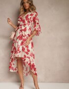 pretty Rochie Asimetrică Roșie din Bumbac cu Decolteu Petrecut și Cordon Legat Nitilira
