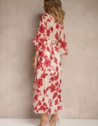 pretty Rochie Asimetrică Roșie din Bumbac cu Decolteu Petrecut și Cordon Legat Nitilira