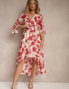 pretty Rochie Asimetrică Roșie din Bumbac cu Decolteu Petrecut și Cordon Legat Nitilira