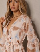 pretty Rochie Bej Asimetrică din Bumbac cu Decolteu Petrecut și Curea Legată Nitilira