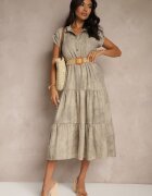 pretty Rochie Bej cu Nasturi și Curea împletită Fillona