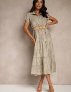 pretty Rochie Bej cu Nasturi și Curea împletită Fillona