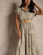 pretty Rochie Bej cu Nasturi și Curea împletită Fillona