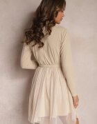 pretty Rochie Bej deschis cu Decolteu Plic și Bază din Tul cu Cordon Kailana