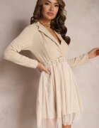 pretty Rochie Bej deschis cu Decolteu Plic și Bază din Tul cu Cordon Kailana