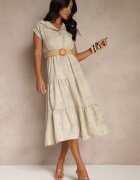 pretty Rochie Bej deschis cu nasturi și curea împletită Fillona