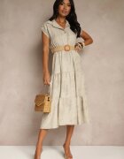 pretty Rochie Bej deschis cu nasturi și curea împletită Fillona