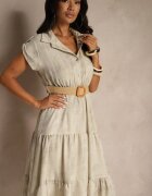pretty Rochie Bej deschis cu nasturi și curea împletită Fillona