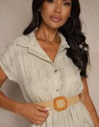 pretty Rochie Bej deschis cu nasturi și curea împletită Fillona
