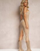 pretty Rochie Bej Midi din plasă cu Zirconii Odelio