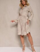 pretty Rochie Cămașă Bej cu Curea cu Cataramă și Buzunar Parmio