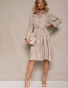 pretty Rochie Cămașă Bej cu Curea cu Cataramă și Buzunar Parmio
