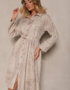 pretty Rochie Cămașă Bej cu Curea cu Cataramă și Buzunar Parmio