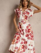 pretty Rochie cămașă bordo din viscoză cu centură suplimentară Nitapinia