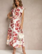 pretty Rochie cămașă bordo din viscoză cu centură suplimentară Nitapinia
