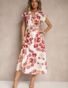 pretty Rochie cămașă bordo din viscoză cu centură suplimentară Nitapinia
