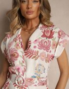 pretty Rochie Cămașă Roz din Viscoză cu o Cureaua Suplimentară Nitapinia
