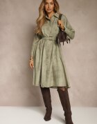 pretty Rochie Cămașă Verde cu Curea cu Cataramă și Buzunar Parmio