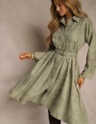 pretty Rochie Cămașă Verde cu Curea cu Cataramă și Buzunar Parmio