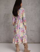pretty Rochie Galbenă cu Imprimeu Floral cu croi evazat cu decolteu în V Janellia